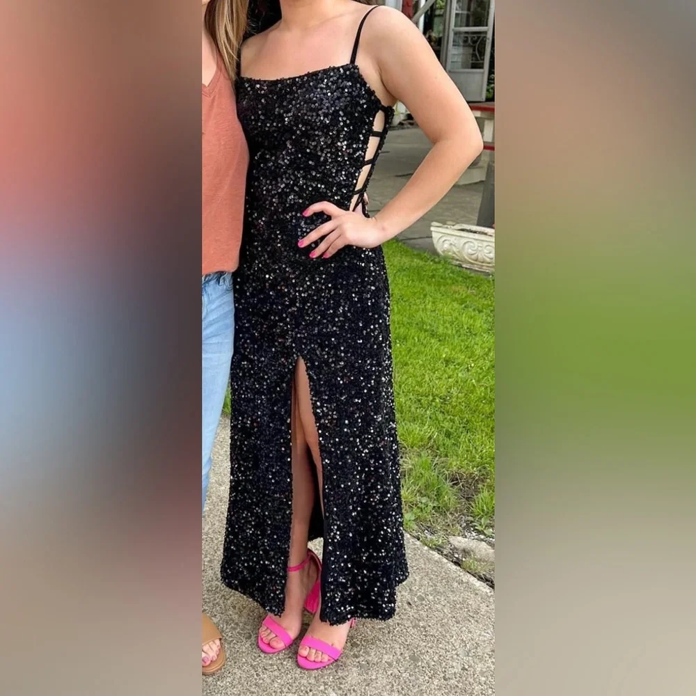 Black Long Prom Dress Mermaid Evening Dress Sparkle Tight Long Dress - Picture 1 of 2